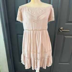 Chelsea & Violet Blush Pink Off-Shoulder Lace-Trim Mini Dress